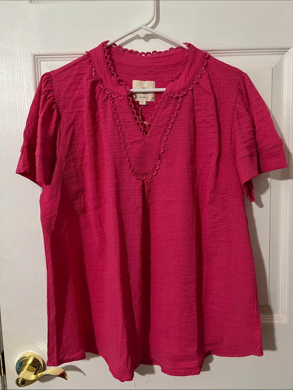 NWT Pink Umgee Blouse Top Shirt Large Short Sleeve